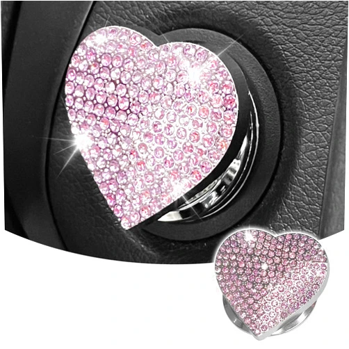 Hirificing Car Push Start Button Cover Bling Heart Shape Engine Start Button Cover, Diamond Ring Push Start Button Cover Sticker for Women Girls, Rhinestone Ignition Button Decal Crystal Decor (Pink)