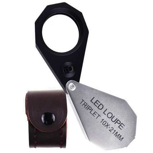 TEKCOPLUS 10x Magnification Lighted Loupe with 21mm Triplet Lens, 6 LED Lights & UV Light - Achromatic & Aplanatic Optical Glass Magnifier for Viewing Diamonds, Gemstones, Inclusions - Full Metal Body