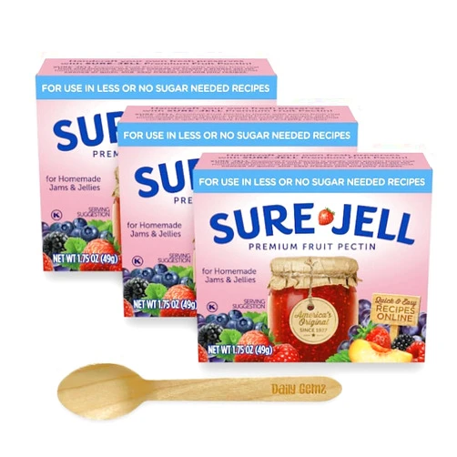Ifoofi Sure Jell Low Sugar Pectin for Canning - Pack of 3, Sure Jell Fruit Pectin 1.75 oz Boxes for Low or No Sugar Jams, Jellies, and Preserves - Bundled with Daily Gemz Spoon