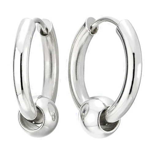 COOLSTEELANDBEYOND Stainless Steel Circle Beads Huggie Hinged Hoop Earrings for Men Women, 2pc
