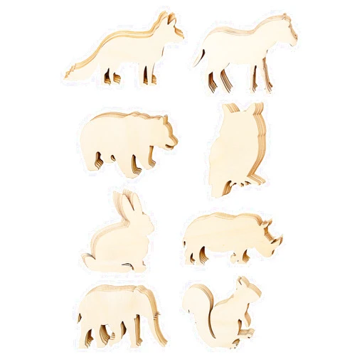 Newbested 48 Pack Unfinished Wooden Woodland Forest Animal Life Cutouts,Bear,Fox,Elephant,Rabbit,Squirrel,Horse,Rhinoceros,Owl Shapes Model for Home Decor Ornament,DIY Craft Art Project(6 PCS/Shape)