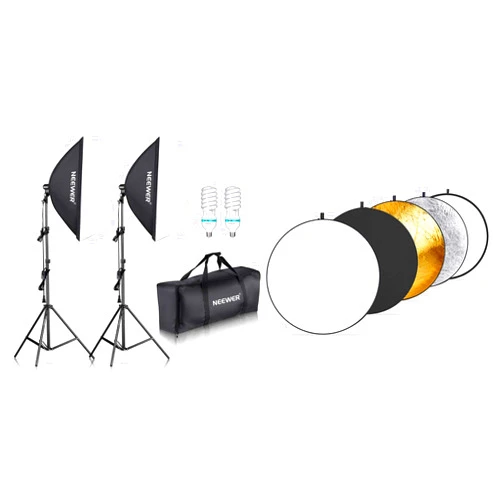 NEEWER 700W Equivalent Softbox Lighting Kit with 43 Inch/110 Centimeter Light Reflector Diffuser 5 in 1 Collapsible Multi Disc, Photography Continuous Lighting Kit for Photo Video Shooting
