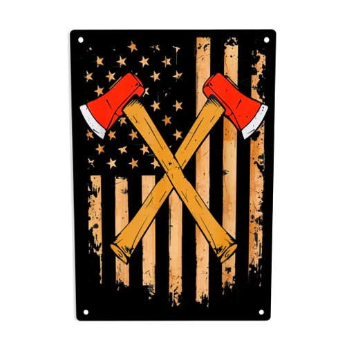 ERMUHEY American Flag Axe Throwing Hatchet Thrower Signs Metal Tin Sign, American Flag Poster for Home/Office/Garages/Bedroom/Cafes Bars Pub/Man Cave Wall Decor Plaque Sign 12x8 Inch