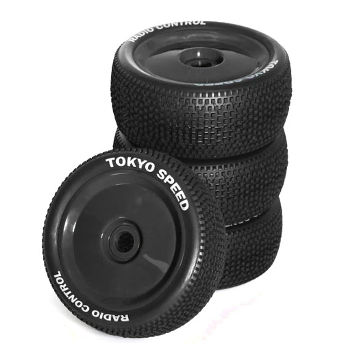 Dantenron 1:8 Scale Buggy Tires and Wheels Rims 17mm Hex Rubber Off Road Tyres for 1/8 RC Off-Road Truck Car Traxxas Arrma Typhon 6S 3S Talion 6S Losi 8ight HPI Vorza Flux Kyosho Hobao 4PCS (Black)