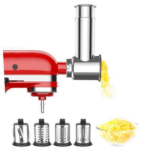 FOCOllK Stainless Steel Slicer Shredder Attachment for Kitchenaid Stand Mixer, Cheese Grater, Salad Maker Accessories for Kitchenaid Mixer, Grinding Powder with 4 Blades by Focollk