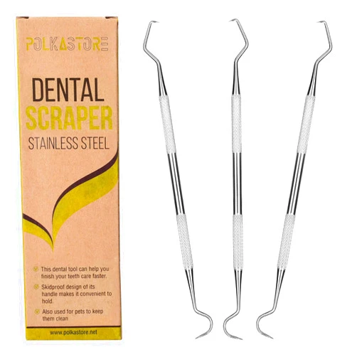 POLKASTORE Professional Dental Scraper Tool - Dentist Pick, 3-Pack Medical Stainless Steel, Dental Tarter Scraper for Tooth Stains Remover, Dentist Home Use Tools