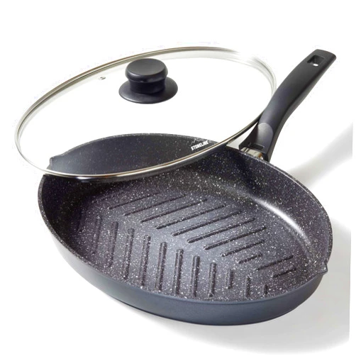 STONELINE XXL Fisch-und Schnitzelpfanne, 35 x 24 cm, mit Glasdeckel, induktionsgeeignet Cookware, 42 x 36 x 11 cm, Black