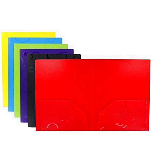 Emraw Swirl Embossed 2 Pockets Poly Portfolio Legal Document Organizer Designed for Home, Office, School, Classroom and More - Assorted Colors (Pack of 3)