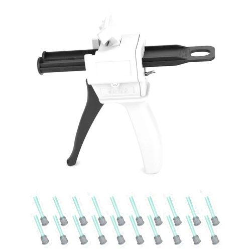 QWORK 50ml Dispensing Gun Kit, 1 Pcs 50 Ml Impression Mixing Dispensing Gun + 20 Pcs 16 Element Static Mixer Nozzles(1: 1/1: 2), for Two-Part Adhesive Cartridges