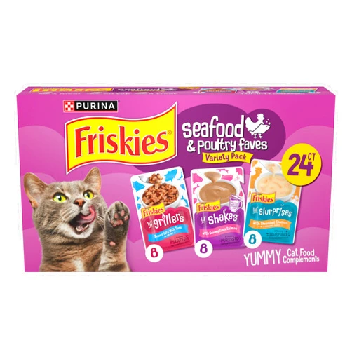 Friskies Purina Friskies Seafood and Poultry Faves Variety Pack Lickable Gravy Cat Food Topper - 24 ct. Box