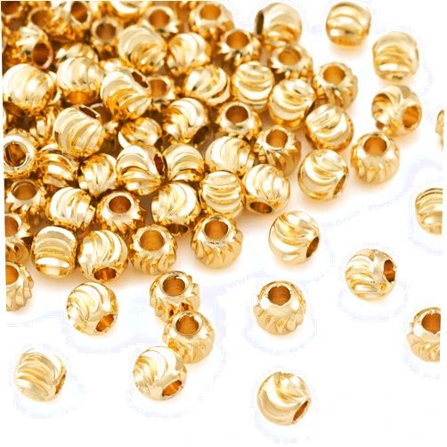 Craftdady 100pcs 18K Gold Corrugated Round Spacer Beads 5mm Tiny Brass Rondelle Ball Loose Beads for Jewelry Making Hole: 1.5-2mm
