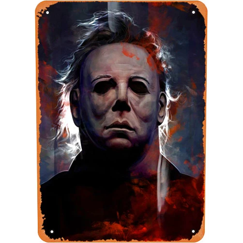 Muecddoa Movie Poster Retro Metal Sign Michael Myers Horror Wall Art Wall Art Decor Sign - 12 x 8 inch