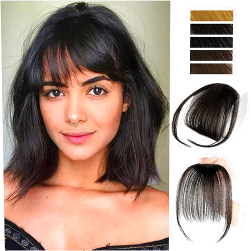 MORICA Clip in Bangs for Women 100% Human Hair Extensions Wispy Bangs Fringe with Temples Hairpieces Air Bangs Flat Bangs Clip Curved Bangs for Daily Wear
