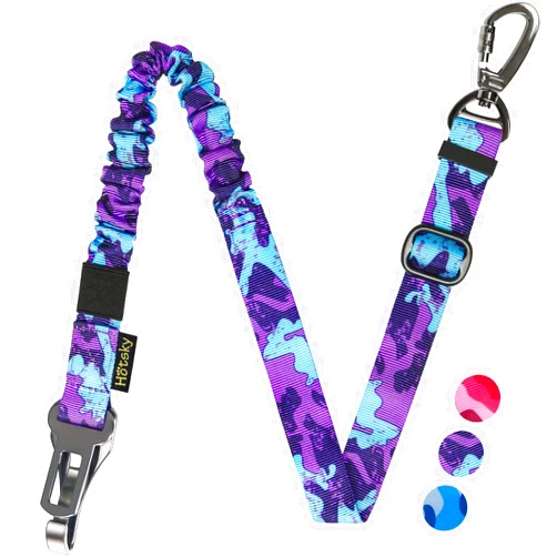 Hotsky Dog Seat Belt, Adjustable Safety Seatbelt 3-in-1 Car Harness for Dogs in Car Nylon Elastic Bungee Buffer Tether with Clip Hook Latch Buckle Swivel Zinc Alloy Carabiner(Purple Camo)