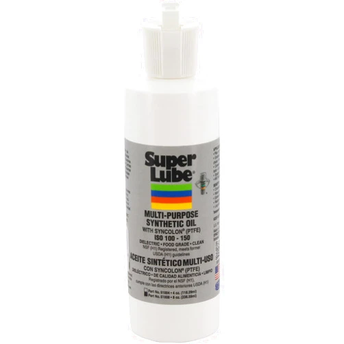 Super Lube Multi-Purpose Synthetic Oil w/Syncolon® (Translucent, 8oz Bottle) | NSF Certified Food Grade & Clean | for Industrial Machinery & Equipment