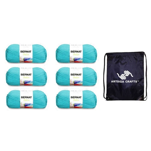 Bernat Satin Solid Aqua 164104-4201 (6-Pack - Same Dye Lot) Worsted Medium #4 Acrylic Yarn for Crocheting and Knitting with Project Bag