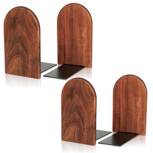 Shikaman Book Ends,2 Pair Medium Bookends Wood Book Ends Universal Economy Bookend (2, Medium)