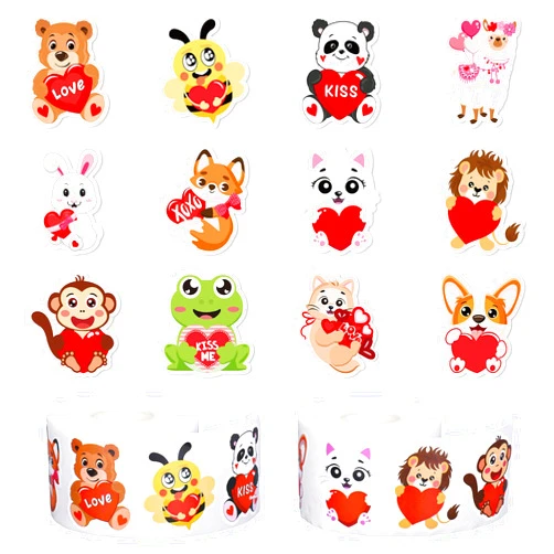 Whaline 1000Pcs Valentine's Day Animal Heart Stickers Roll Cartoon Animal Heart Self-Adhesive Sticker Decals for Birthday Wedding Anniversary Scrapbook Journal Card, 12 Design