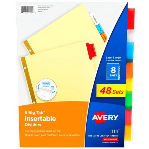 Avery 8-Tab Binder Dividers, Insertable Multicolor Big Tabs, 48 Sets (11111)