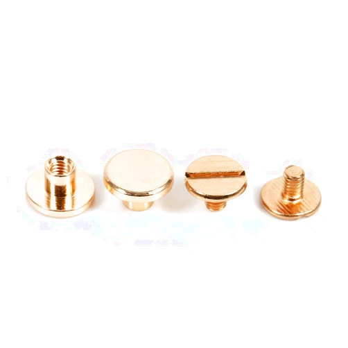 SUNFECILI Set of 10 Solid Brass Button Stud Screws Screw Back for Leather Stud Straps DIY Gold, Round Head Button Studs Solid Brass Button Stud Screws Leather Button Rivets for Bags, Belts