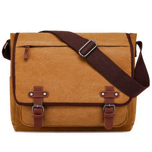 LUNLOPIK Mens Canvas Messenger Bag Vintage 15.6 Inch Laptop Satchel Bags Fits Computer and Tablet, Brown Briefcase Shoulder Bag for Work College Travel, Brown