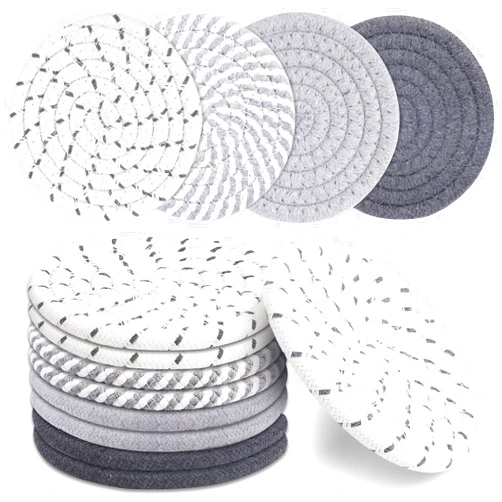 Lezmarket 8 Pcs Coasters for Drinks Absorbent, 4 Colors Absorbent Drinks Coasters, Minimalist Cotton Woven Coaster Set for Home Decor Tabletop Protection Suitable for Kinds of Cups, 4.3 Inches.