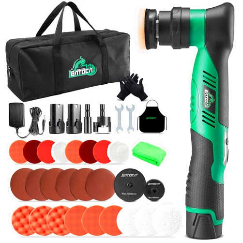 BATOCA S5 Cordless Car Buffer Polisher Kit 1 Inch 3 Inch Dual Action & Rotary Polishing Machine for Car Detailing,2x 2.0Ah Batteries,6 Variable Speeds 2000-5500RPM,Orbital Polisher for Car Boat Polish