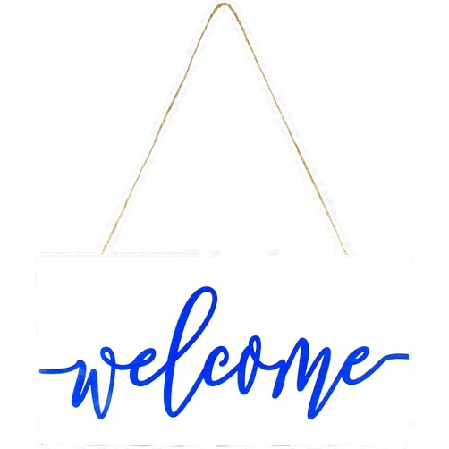 AuldHome Design AuldHome Farmhouse Wooden Welcome Sign, White and Blue Rustic Style Wood Hanging Plaque, 12 x 6 Inches