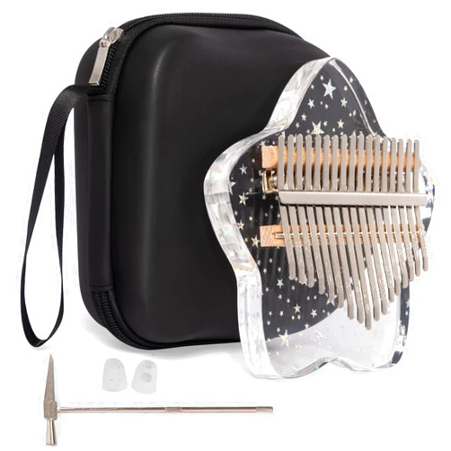 LUCKIPLUS Cute Kalimba Thumb Piano 17 Keys-Star Crystal Acrylic Finger Piano-Portable Mbira Musical Instruments Cute Christmas Gift with Tune Hammer and Study Instruction for Adults Beginners