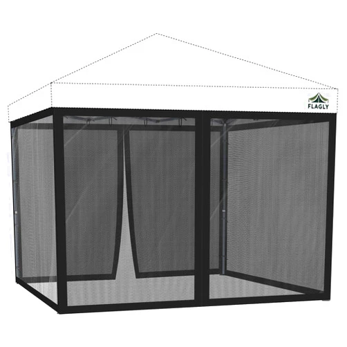 FLAGLY 10x10 ft Mosquito Netting for Pop Up Canopy, Universal Bug Screen Tent Enclosure, Outdoor Canopy Mesh Net with Zipper Doors for Camping, Patio, Backyard (Netting Only，Black)