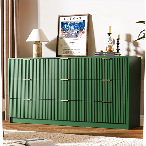 MAISONARIA Green 9 Drawer Dresser for Bedroom, 63