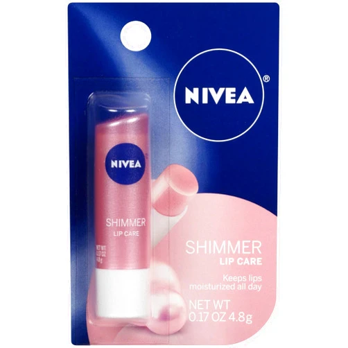 NIVEA Shimmer Lip Care, Moisturizing Lip Balm Stick with Shea Butter and Jojoba Oil, 0.17 Oz