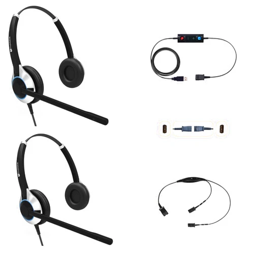 TruVoice Computer Headset Bundle for Training | Monitoring | Supervising : Includes 2 x HD-550 Headset with Noise Canceling Microphone, USB Cable and Training Y Cable for Computers.