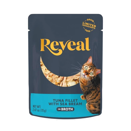 Reveal Natural Wet Cat Food, 12 Count, Grain Free, Limited Ingredient Cat Food Pouches, Tuna with Sea Bream in Broth, 2.47 oz Pouches