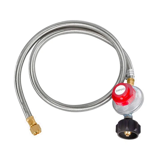 GasSaf 5 Feet Stainless Steel Braided 20 PSI Adjustable Propane Regulator Hose with QCC-1/Type,Gas Grill LP Regulator for Burner, Turkey Fryer, Forge, Smoker and More