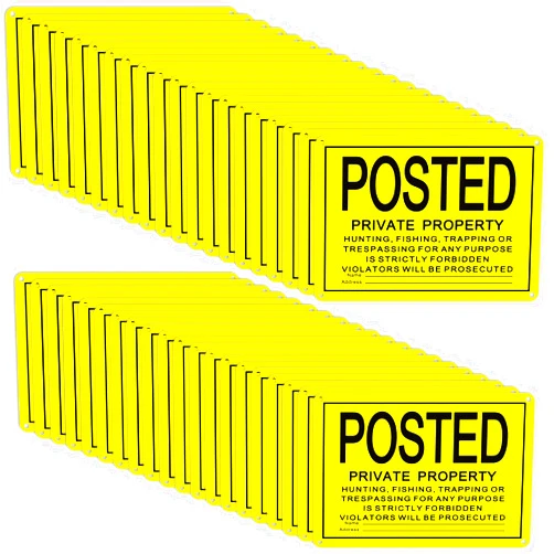 Tandefio 40 Pcs Posted Sign No Trespassing Reflective Aluminum Private Property Signs Weatherproof Tear Resistant High Visibility for Warning No Hunting Fishing Trapping(Yellow,7 x 10 Inch)