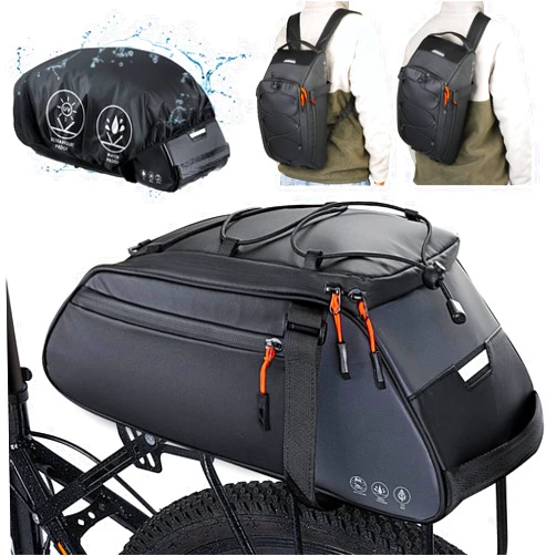 WOTOW Bike Rack Bag Waterproof - 10L Large Capacity Bike Trunk Bag, Reflective Bicycle Saddle Panniers, Cycling Bag Back Seat Storage Cargo Carrier Pouch with Shoulder Strap & Hook (10L)