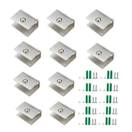 Rannb Glass Clamps Wall Mounted Adjustable Stainless Steel Glass Shelf Clip Clamp Bracket Support - Pack of 10