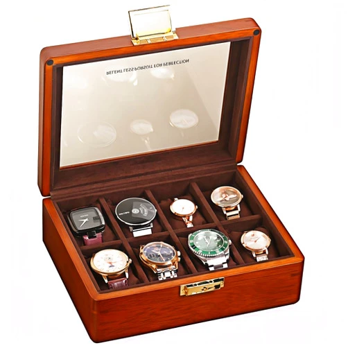 LIBOLXSP Watch Box, Watch Case for Men Women with Large Glass Lid, Wooden Watch Display Storage Box with 8 Slots, Solid Wood Walnut Mens Watch Box Organizer Velvet Lining for Father‘s Day Black