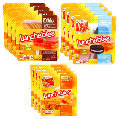 Ready Set Gourmet Oscar Mayer Lunch time Party Pack - 4 Lunchables Ham and Cheddar Cheese - 4 Turkey and American Cheese Cracker Stacker - 4 Oscar Mayer Lunchable Cheese Dip and Salsa Nacho- 1 Pack (4 of each 12 total)