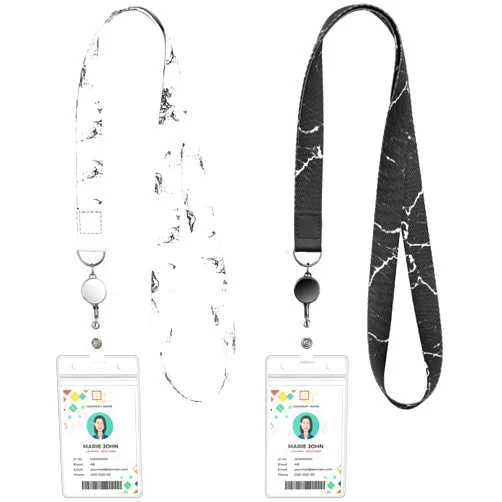 Koorito 2 Pack Cute Lanyard ID Badge Holder Retractable Lanyards for ID Badges Waterproof ID Badge Holder for Cruise Ships Key Cards, Office, School, Travel (Black & White Marble)
