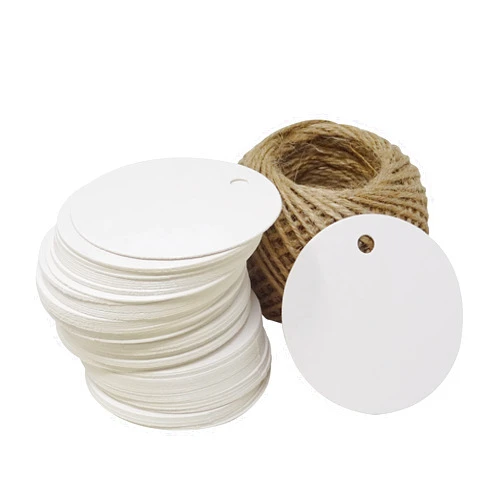 Honbay 100PCS Kraft Paper Blank Round Tags with 100 Feet Jute Twine for Wedding, Party, Christmas, Gifts, DIY Crafts, etc (White)