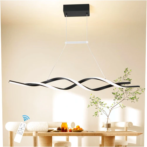 Jaycomey Modern Chandelier Light Fixtures, Dimmable LED Pendant Light with Remote Control, Acrylic Wave Chandeliers for Dining Rooms Bedroom Kitchen Living Room, 3000K-6000K, 28W, Black