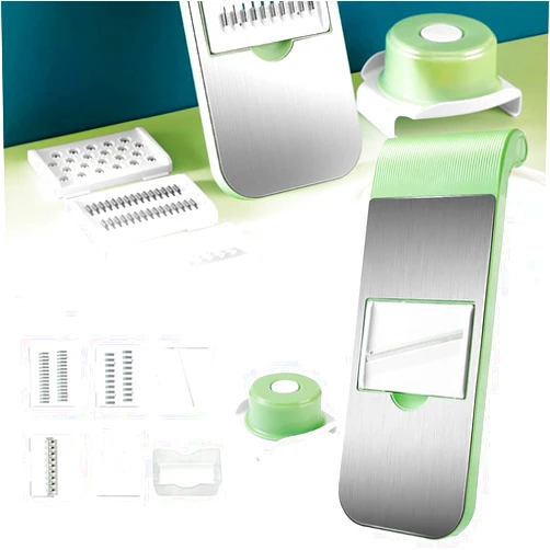 AIIONP Multifunction Vegetable Cutter, Upgrade 5 In 1 Stainless Steel Vegetable Food Chopper, Safe Handheld Mandoline Slicer Dicer Fruit and Vegetable Cutter Veggie Chopper for Kitchen (Green with magnetic)