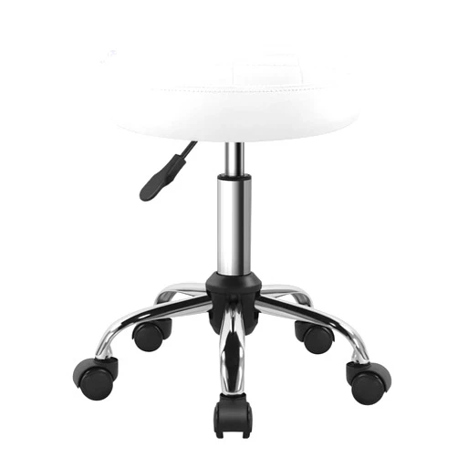 BFTOU White Classic Swivel Stool with Wheel for Salon Work Home SPA Shop Height-Adjustable and Cost-Effective Rolling Stool Chair Small