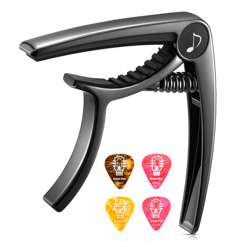 Donner Guitar Capo for Electric and Acoustic Guitar DC-2, Ukulele Capo Black with 4 Picks