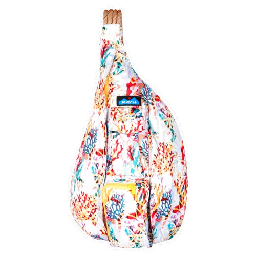 KAVU Original Rope Sling Bag with Adjustable Rope Shoulder Strap - Floral Coral