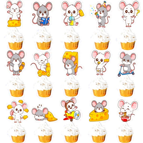 CANDY CHEF Mouse Cupcake Toppers Mouse Birthday Party Decorations 48PCS Cartoon Funny Rat Cake Decorations Mice Cheese Cupcake Picks for Animal Rat Birthday Baby Shower Supplies