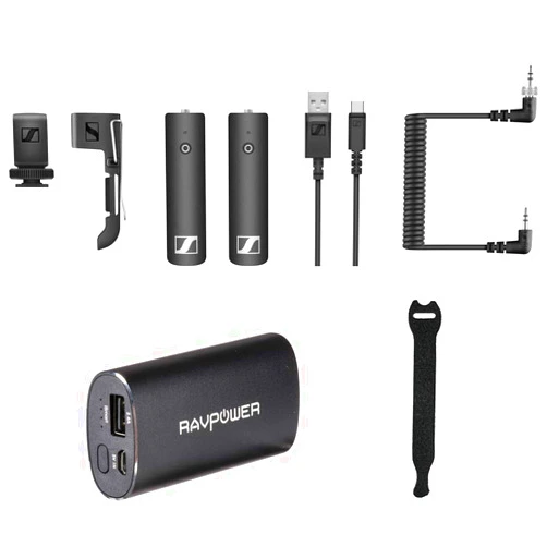 Sennheiser XSW-D Portable Base Set with RAVPower Luster 6700mAh Charger & Fastener Straps 10-Pack Bundle