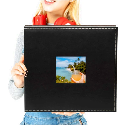 Golden State Art, Magnetic Self-Stick Page Photo Album, Self Adhesive Leather Cover Albums Holds 3X5, 4X6, 5X7, 6X8, 8X10 Photos-12.8 x 13.2 Inch (Leather Black, 40 Pages, With Front Cover Opening) 12.8x13.2 Leather Black